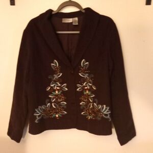 Sybelle Corduroy Brown Jacket Floral Embroidery Women's Size M